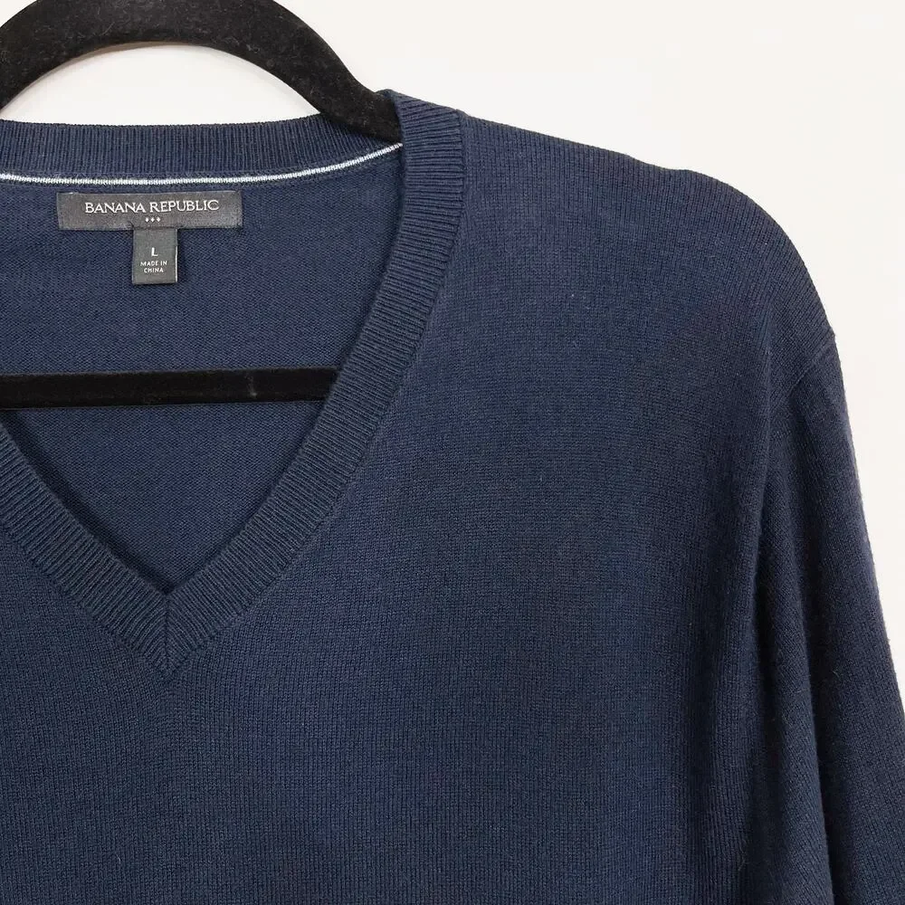 Banana Republic Cotton V Neck Sweater Navy Blue L